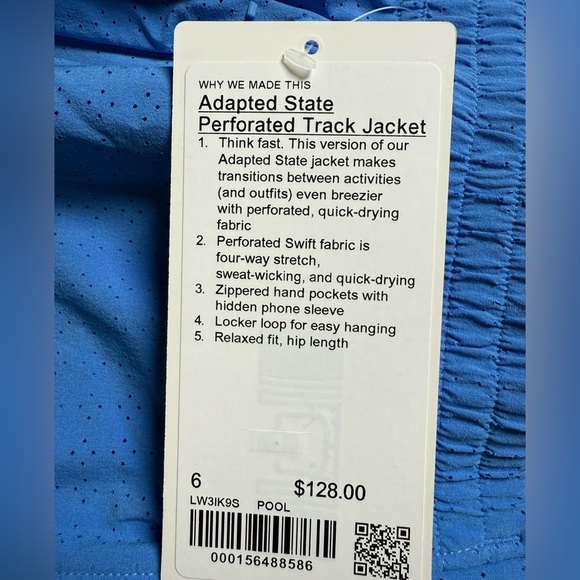 Lululemon Adapted State Perforated Track Jacket NWT, Pool Party, Sz 6 - Picture 5 of 8